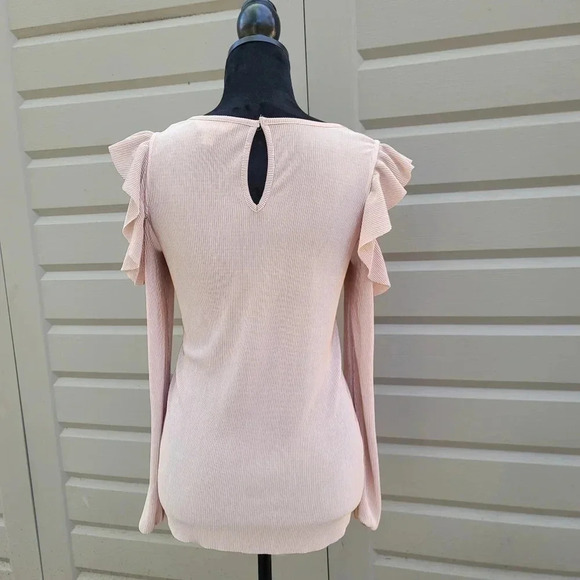 LC Lauren Conrad Runway Women Blush PInk Metallic Cold Shoulder Pleated Top XS - Picture 10 of 14